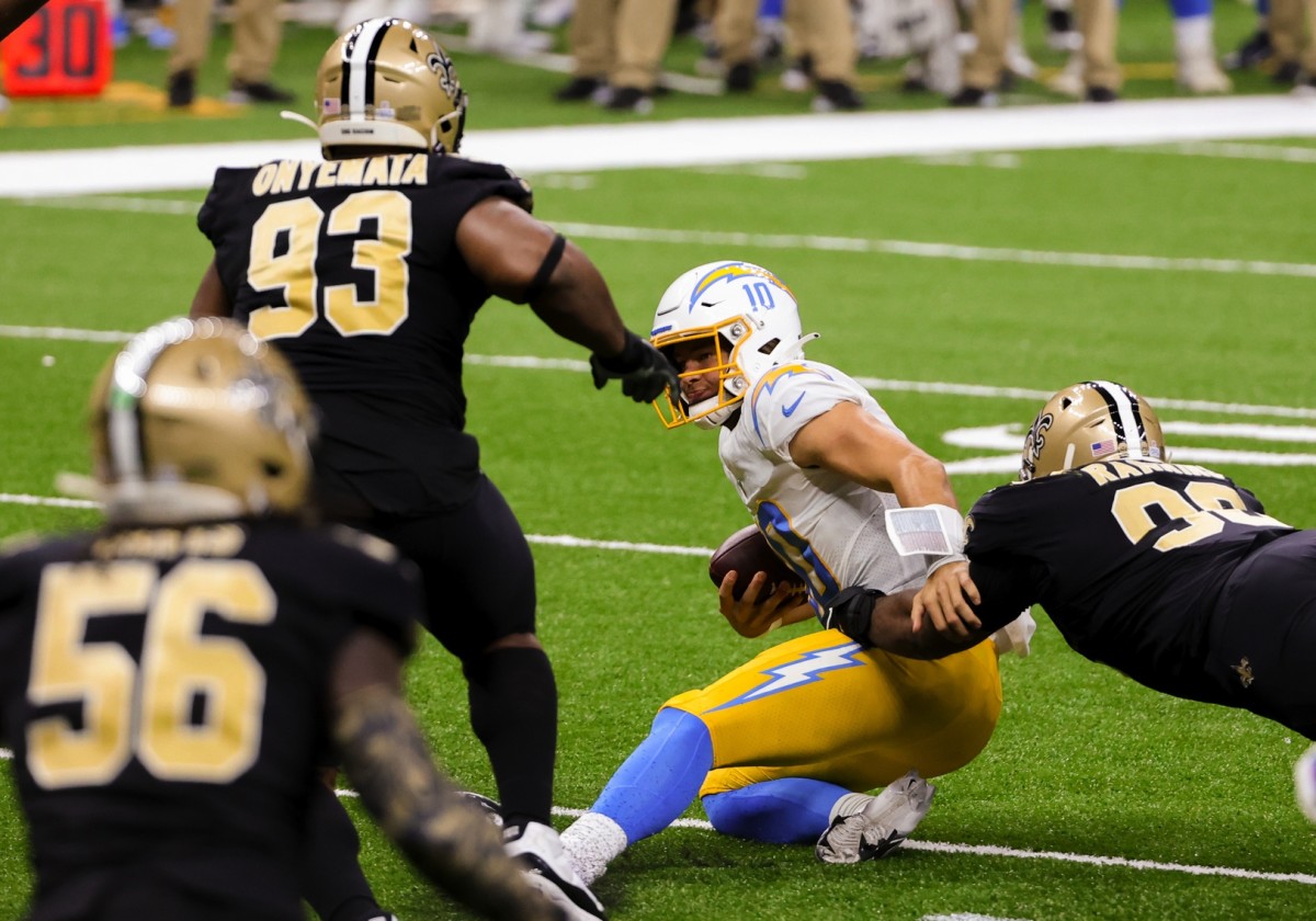 New Orleans, United States. 13th Oct, 2020. New Orleans Saints wide  receiver Marquez Callaway (12) returns a kick against the Los Angeles  Chargers at the Louisiana Superdome in New Orleans on Monday