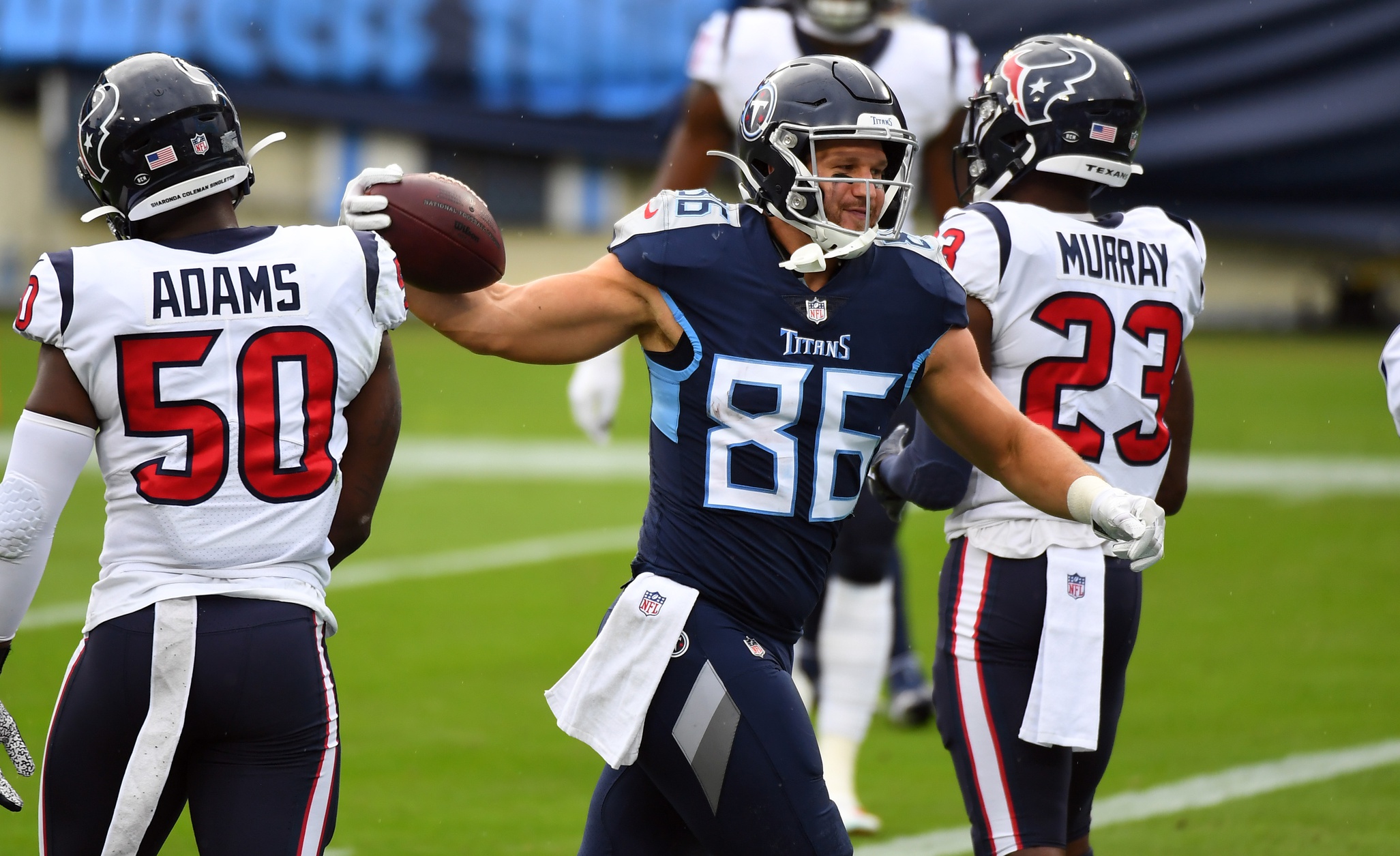 Titans TE Anthony Firkser celebrates after scoring Titans first TD. -  TSDMemphis.com