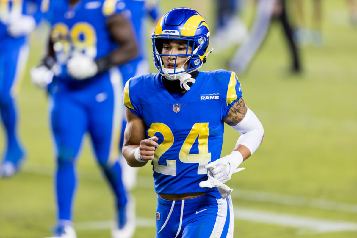 Los Angeles Rams free safety Taylor Rapp (24) runs up the field during the  NFL Super