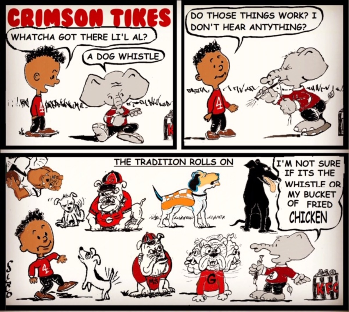 Alabama football-The Sunday Cartoon-Crimson Tikes-Dog Whistle