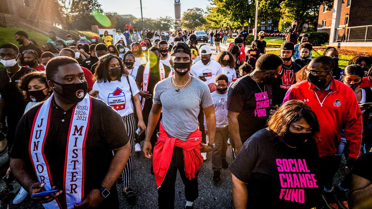 Paul (center) led students in his home state on a march to vote. 