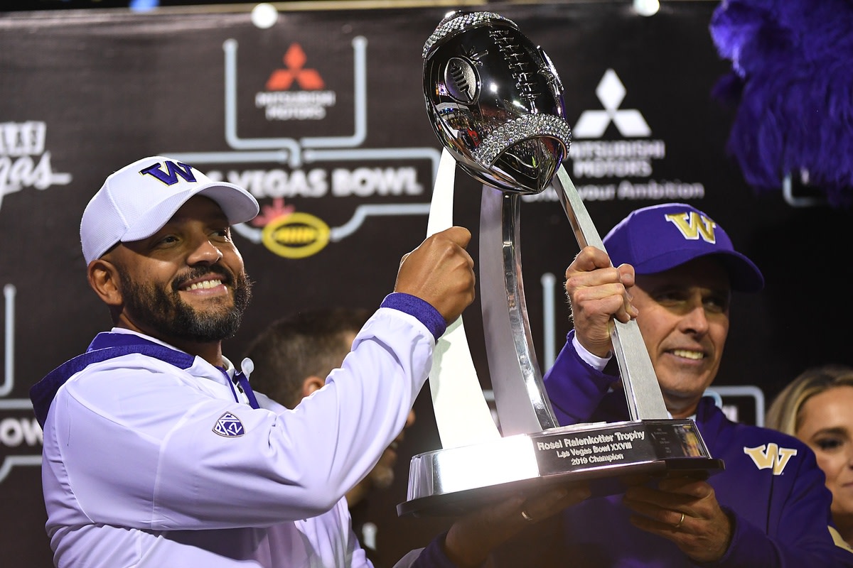 Jimmy Lake, left, replace Chris Petersen as Washington head coach