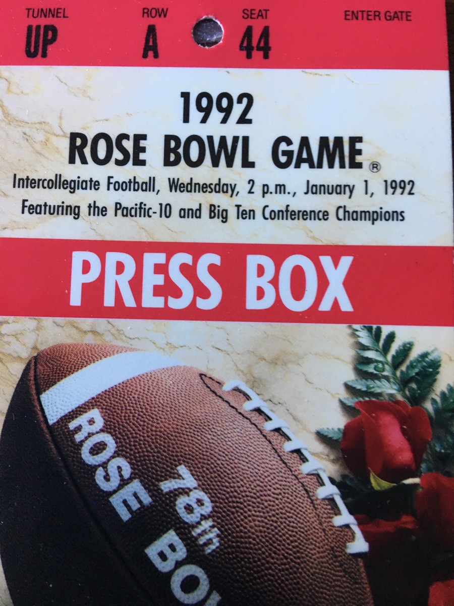 A 1992 Rose Bowl press pass was needed to cover the game.