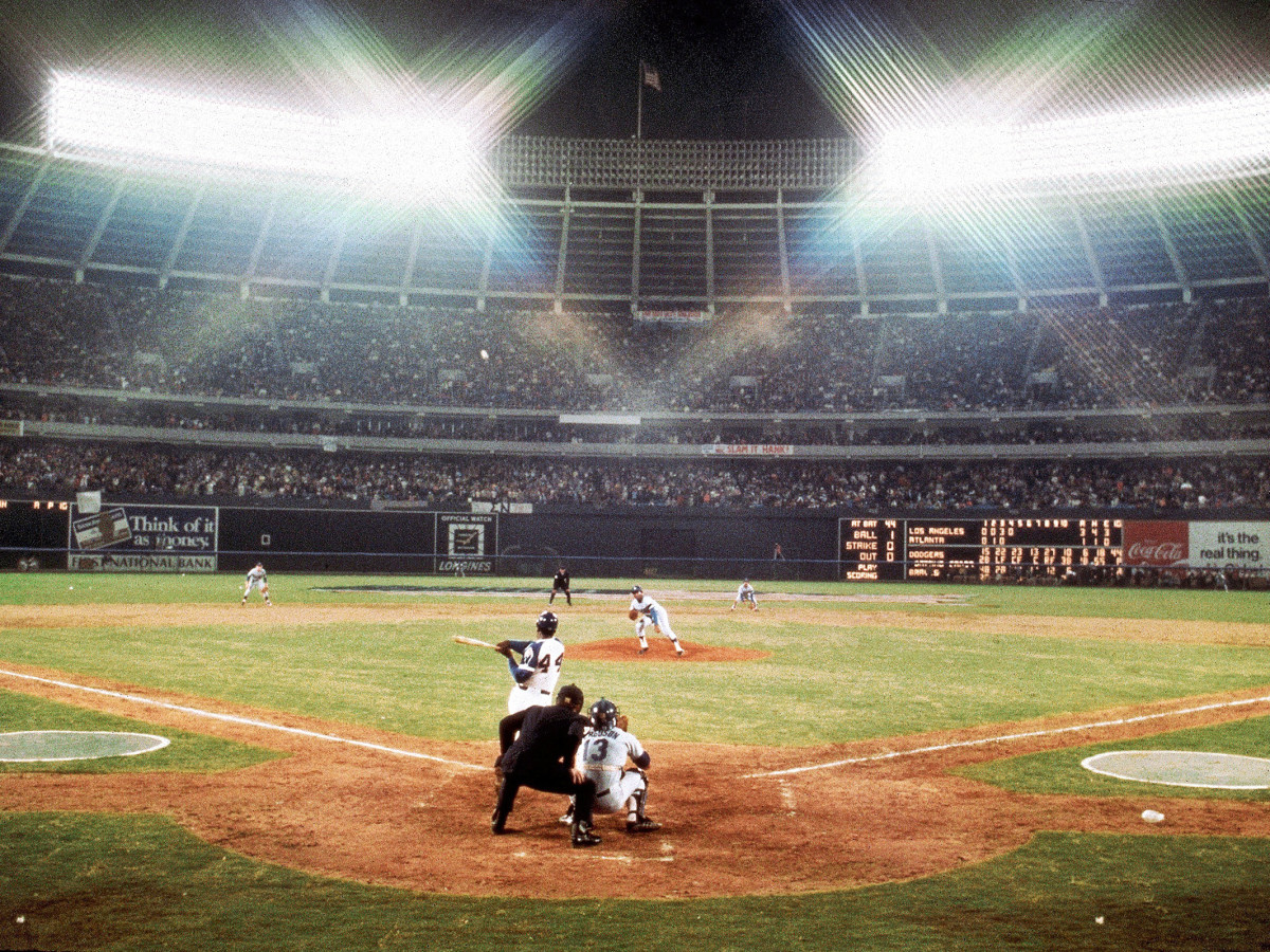Hank Aaron after Hitting 715 HR Breaking Babe Ruth's record at Fulton  County Stadium in Atlanta GA on April 8th 1974