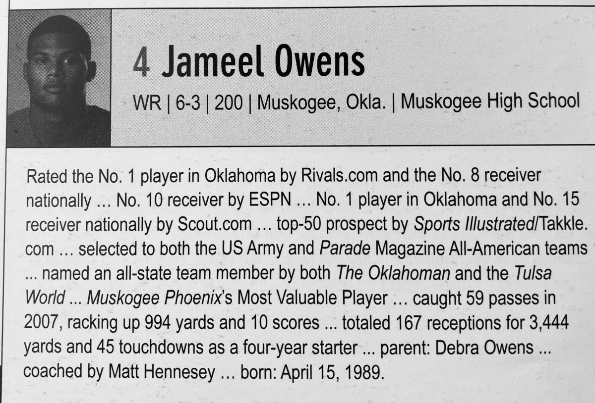 Jameel Owens bio in the 2008 OU media guide