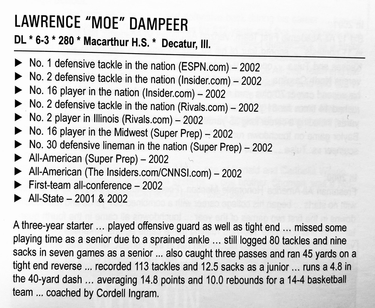 Moe Dampeer's bio in the 2003 OU media guide