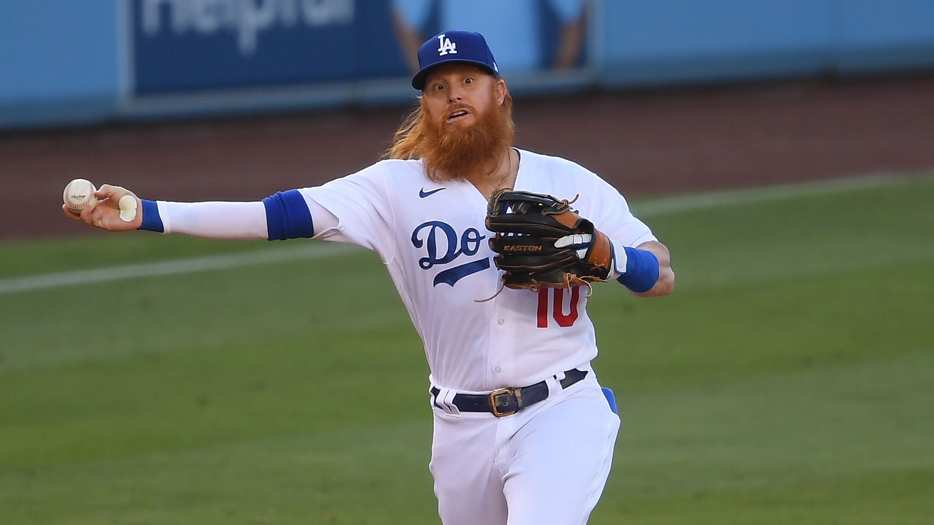 Los Angeles Dodgers Justin Turner (10) during a MLB spring training  baseball game against the Los Angeles Angels, Tuesday, Apr. 4, 2022, in Los  Angeles. The Angels defeated the Dodgers 10-4. (Kevin