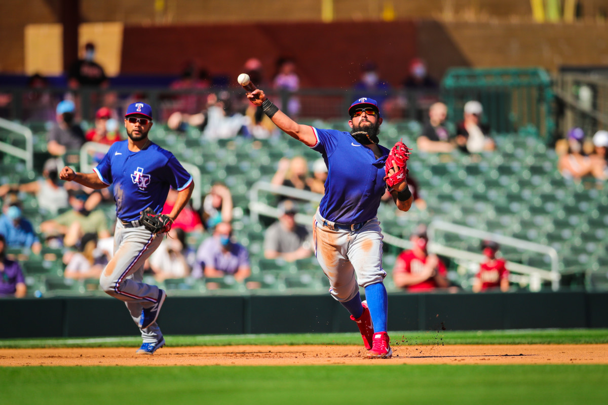 Rougned Odor working at third base for Texas Rangers