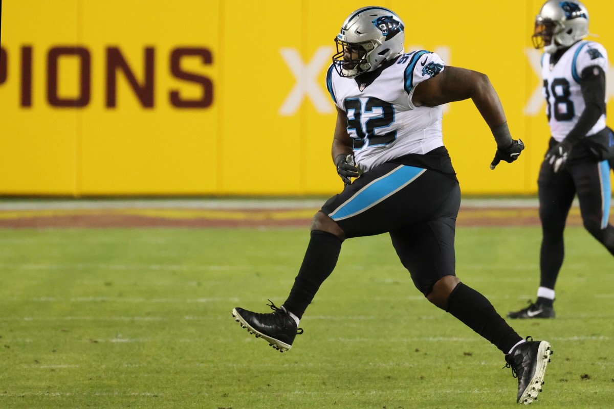 ATLANTA, GA - OCTOBER 11: Zach Kerr (92) of the Carolina Panthers