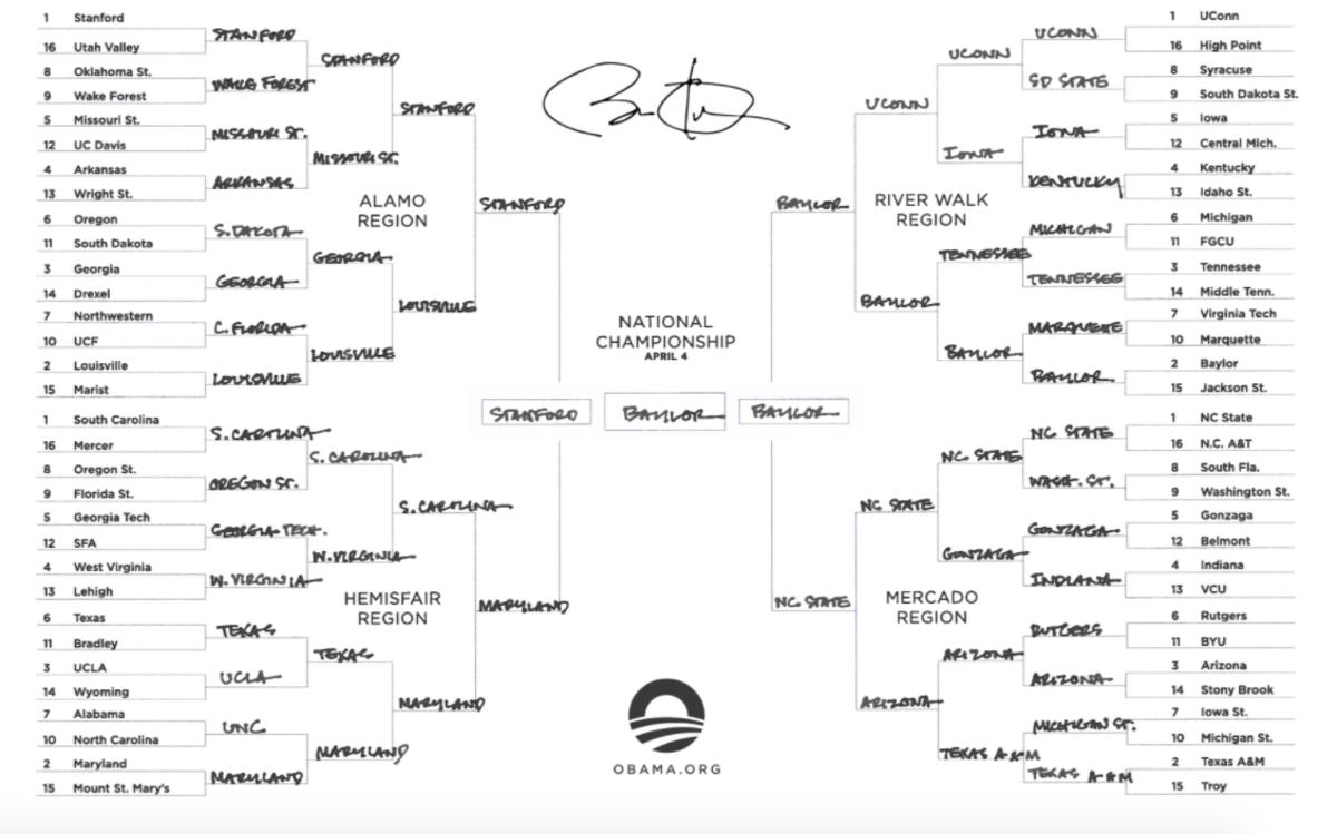 President Obama's Bracket for the 2013 NCAA Men's Basketball