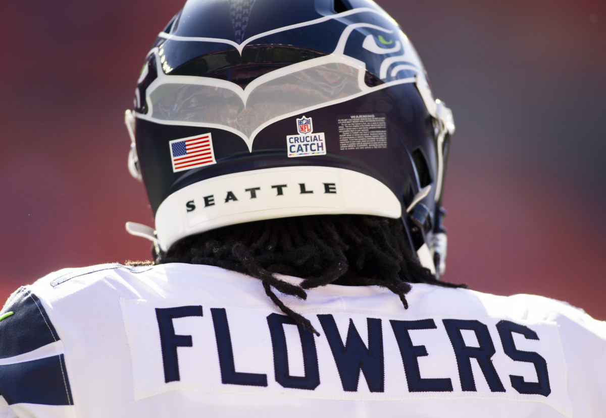 Tre Flowers Seattle Seahawks Navy Jersey Name & Number Face Mask