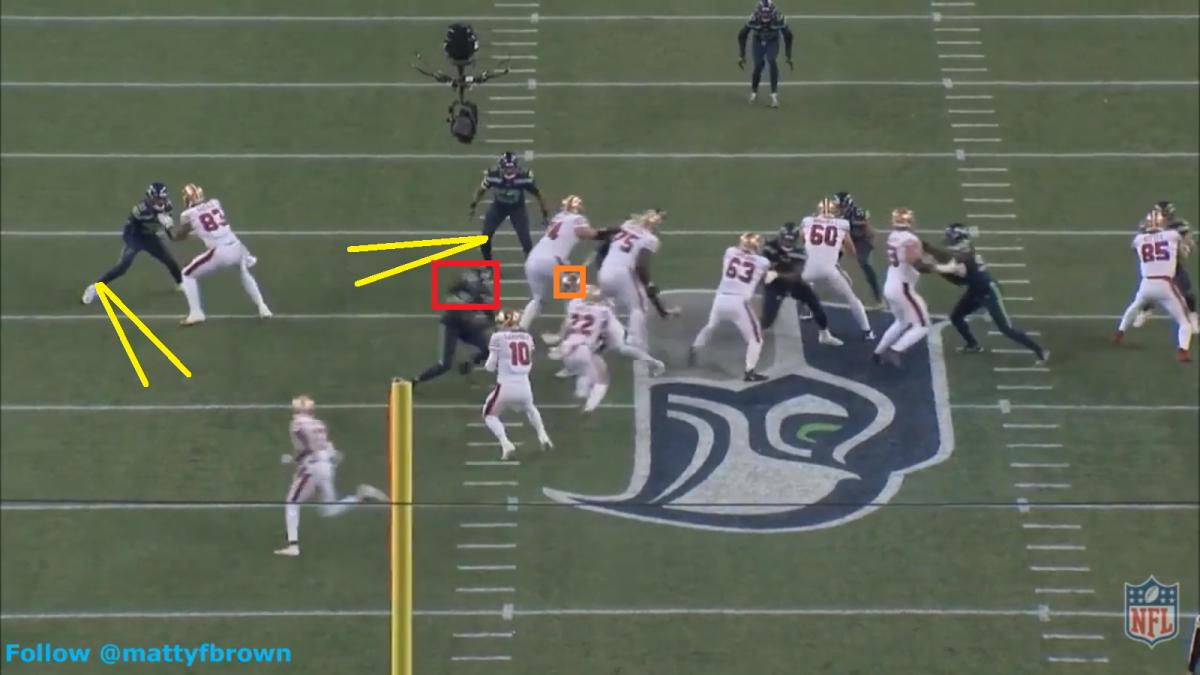 Clowney tries to make the play, but he's unable to bring Breida down.