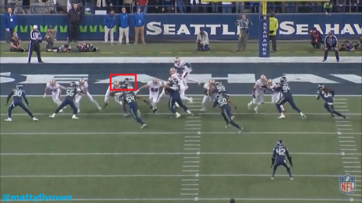 Green goes all-in, missing the tackle in the backfield.