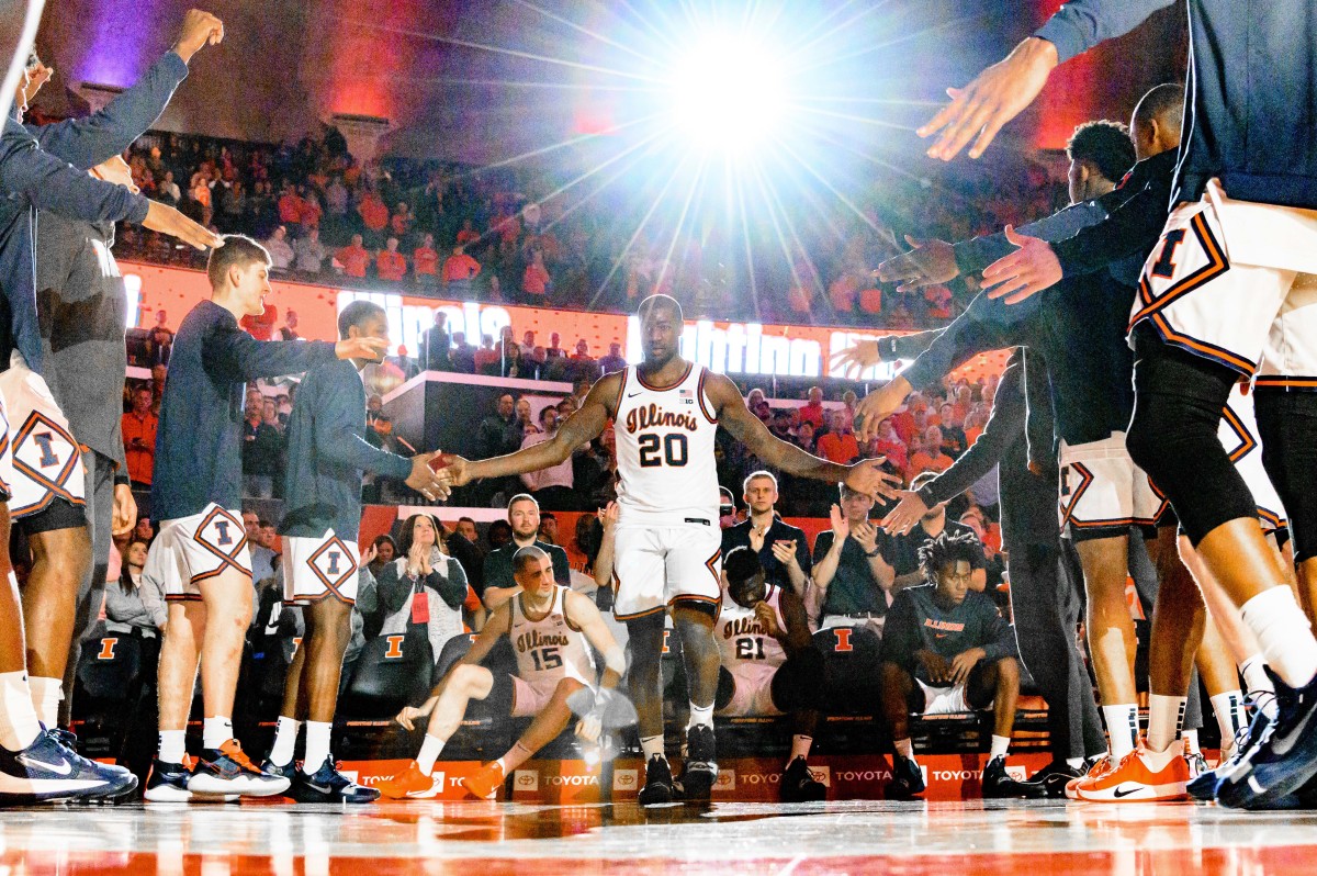 Illinois Fighting Illini guard Da'Monte Williams (20) is introduced prior to the first half against the Purdue Boilermakers at State Farm Center.