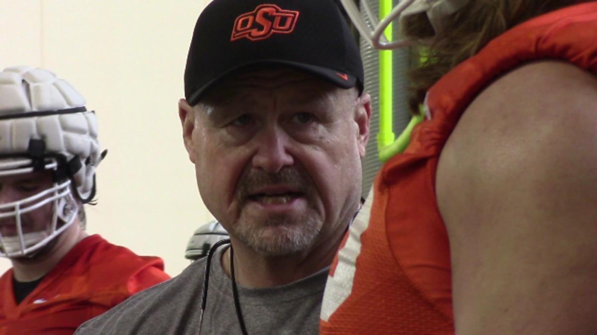 Offensive line coach Charlie Dickey back for a second season to improve the OSU offensive line.