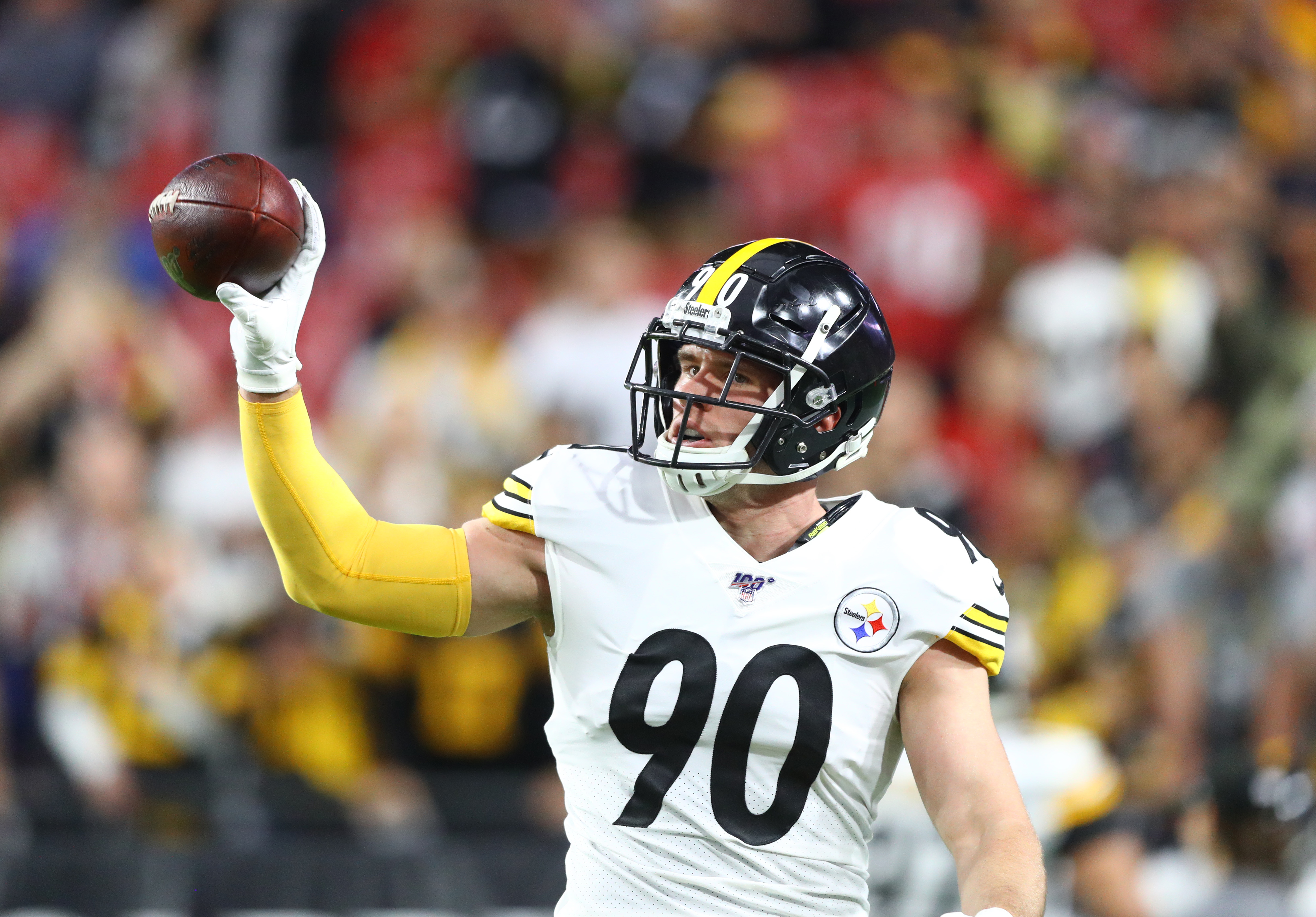 Pittsburgh Steelers T.J. Watt NFL Tribute Sculpture With A Beveled Glass  Panel And Images Of The Star Linebacker In Action And Fully Sculpted Helmet