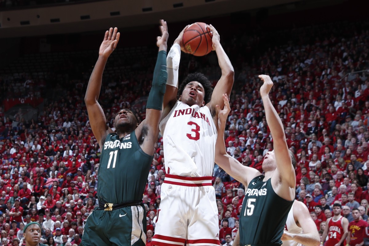 Indiana junior Justin Smith (3) has entered his name into the NBA Draft process, but he has not hired an agent, so he can return to school if he chooses. The deadline to stay in the draft is June 3. (USA TODAY Sports)