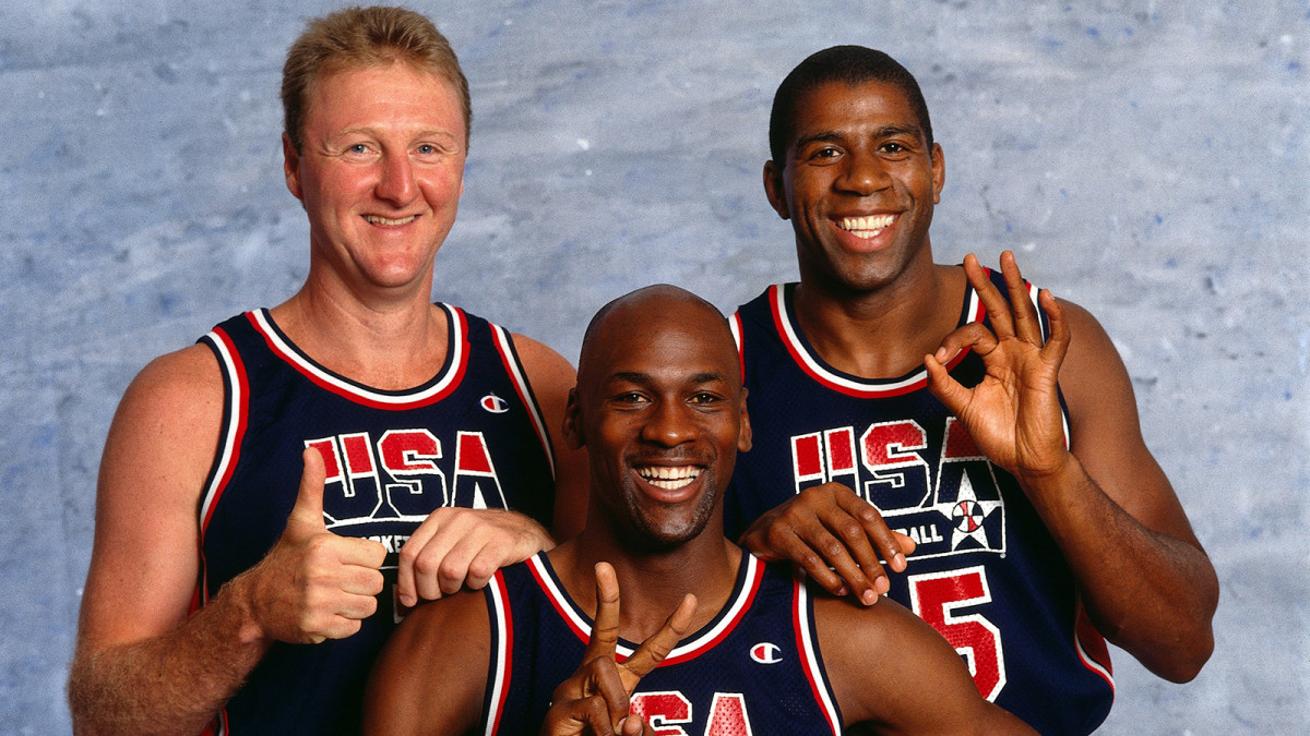 Larry Bird, Magic Johnson and Michael Jordan