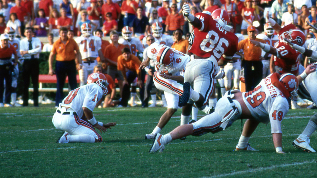 David Treadwell is pictured above kicking the 1986 game-winner as time expired in a 31-28 thriller in Athens.