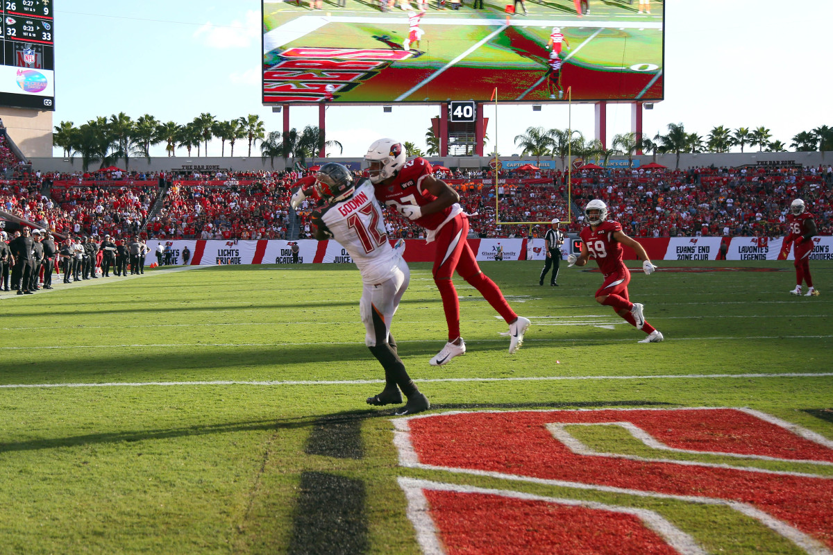 Arizona Cardinals cornerback Kevin Peterson (27) lines up against the Tampa  Bay Buccaneers duri …