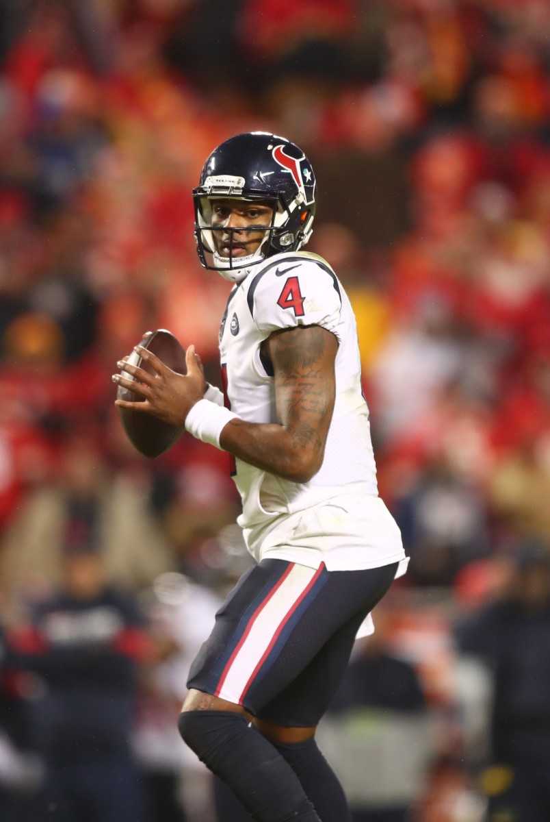 Houston Texans quarterback Deshaun Watson (4) against the Kansas City Chiefs in a AFC Divisional Round playoff football game at Arrowhead Stadium.