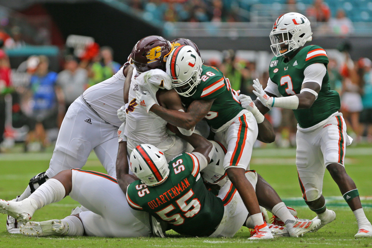 Quarterman (55) led the Canes with 107 tackles in 2019. Mandatory Credit: Sam Navarro-USA TODAY Sports