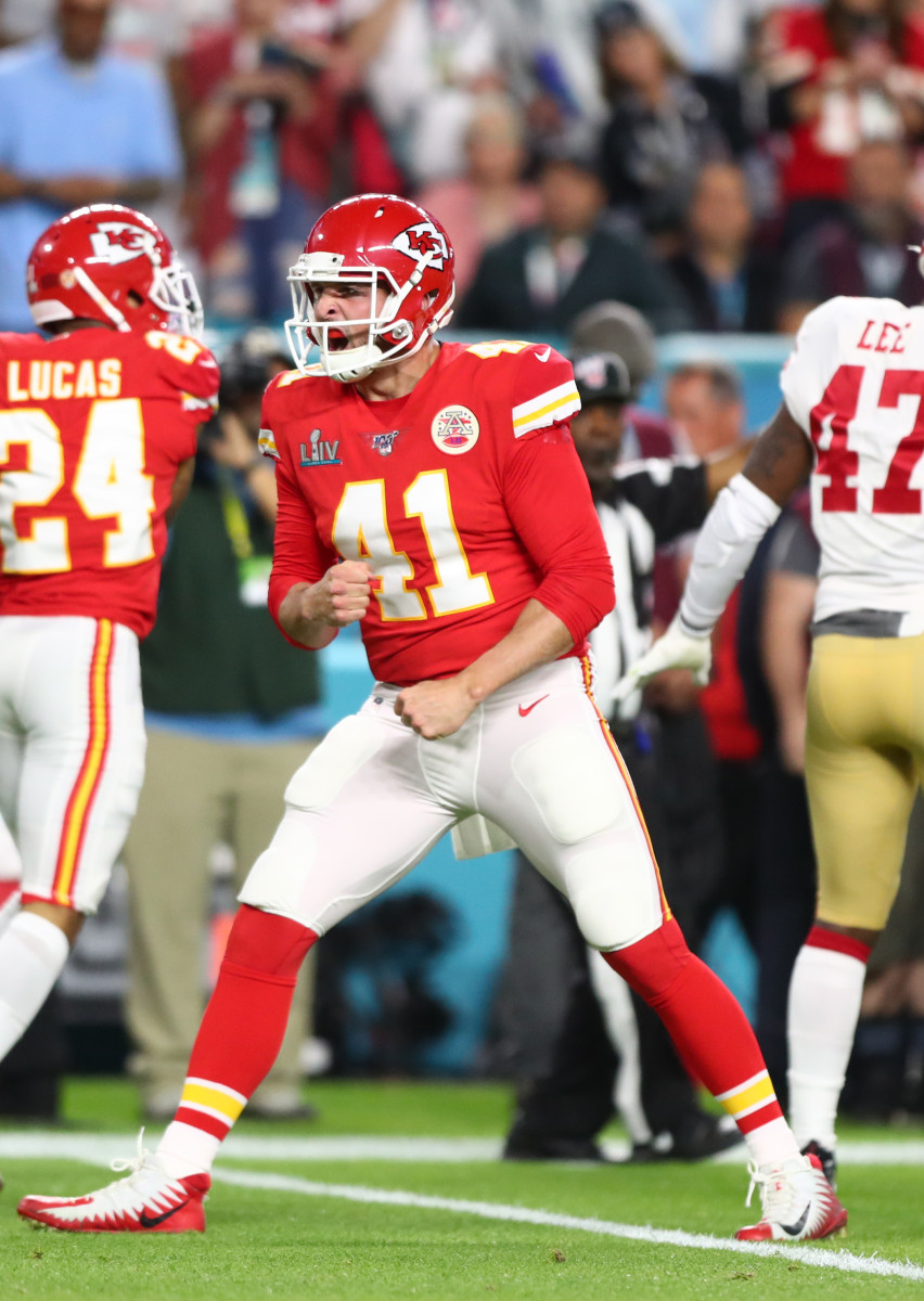 James Winchester celebrates a game-winning field goal.