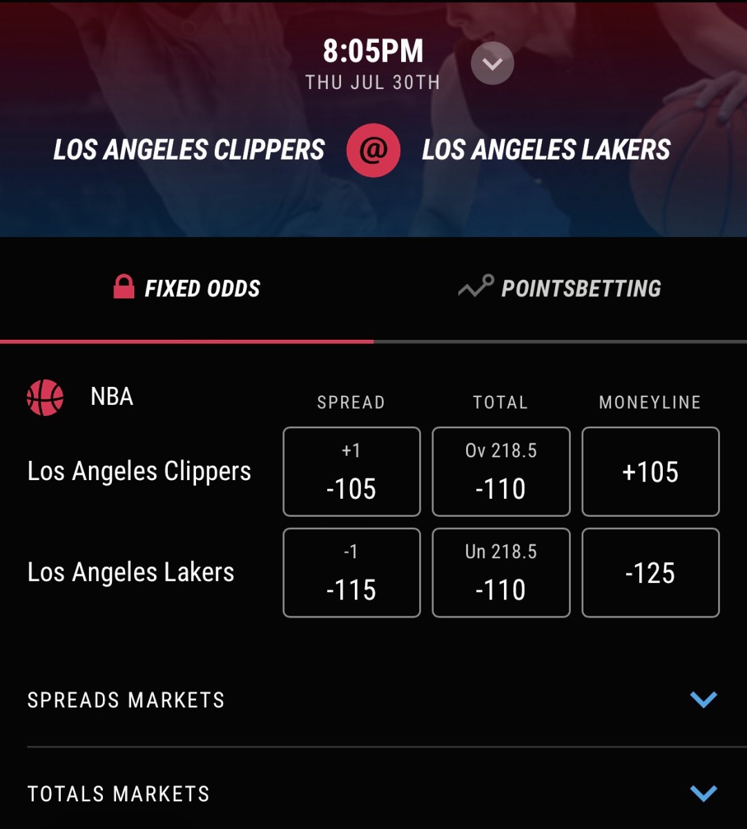 Odds via PointsBet Sportsbook