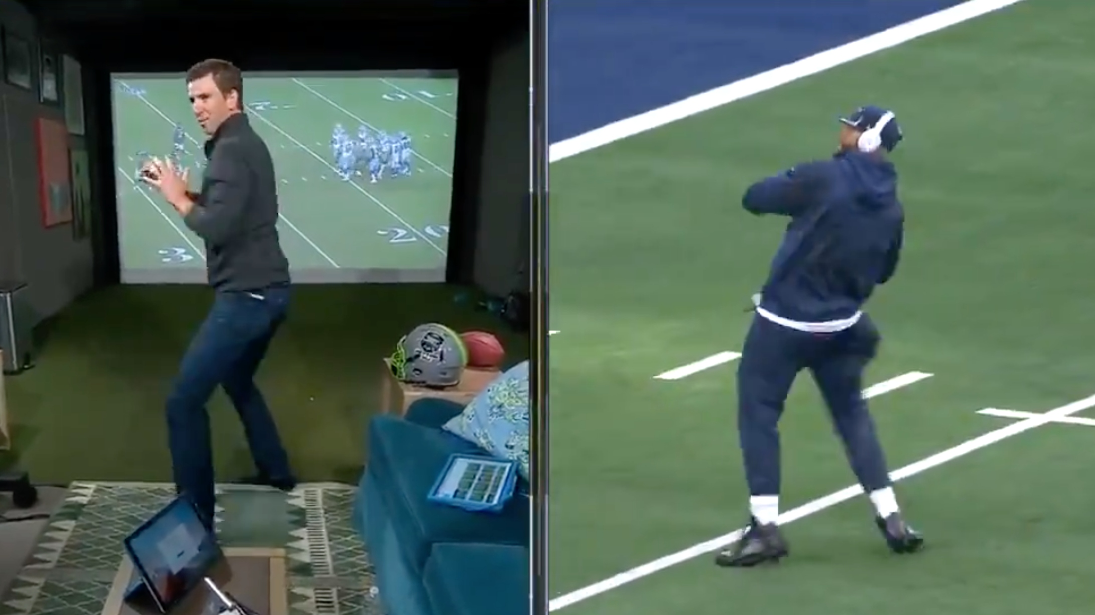 Eli Manning imitates Dak Prescott's hip thrust warmup during live