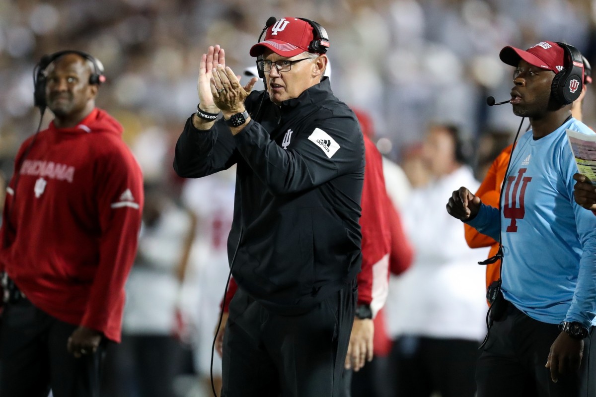 Indiana coach Tom Allen offers some encouragement from the sidelines during the Hoosiers' 24-0 loss to Penn State. (USA TODAY Sports)