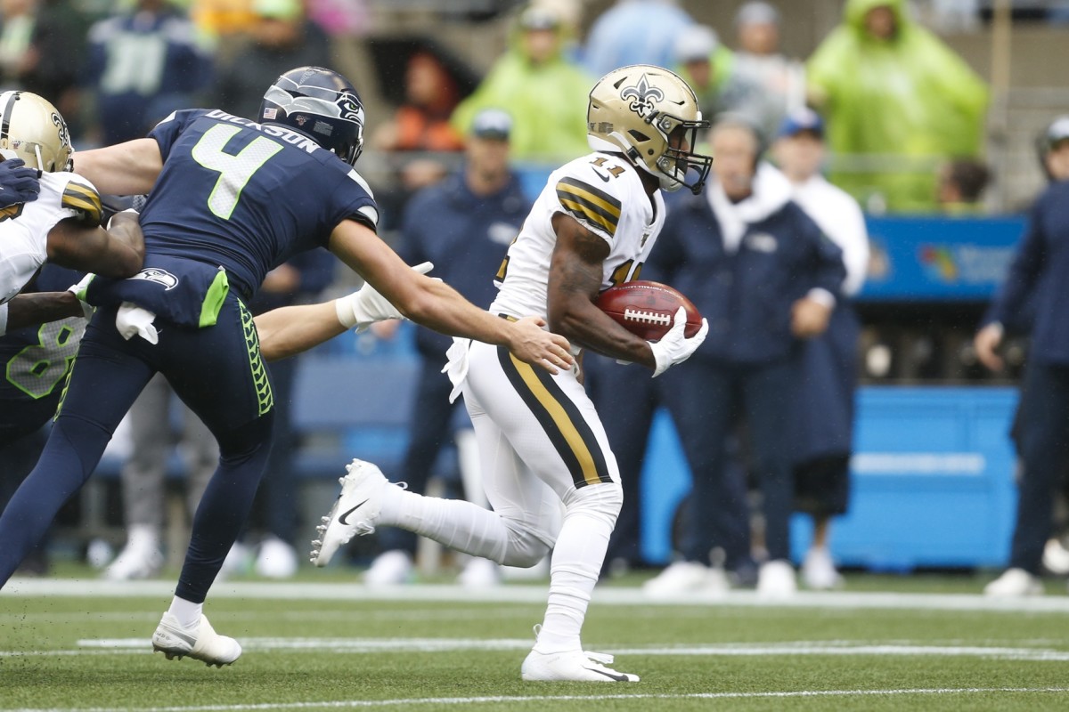 Sep 22, 2019; New Orleans Saints wide receiver Deonte Harris (11) returns a punt for a touchdown against the Seattle Seahawks. Mandatory Credit: Joe Nicholson-USA TODAY Sports