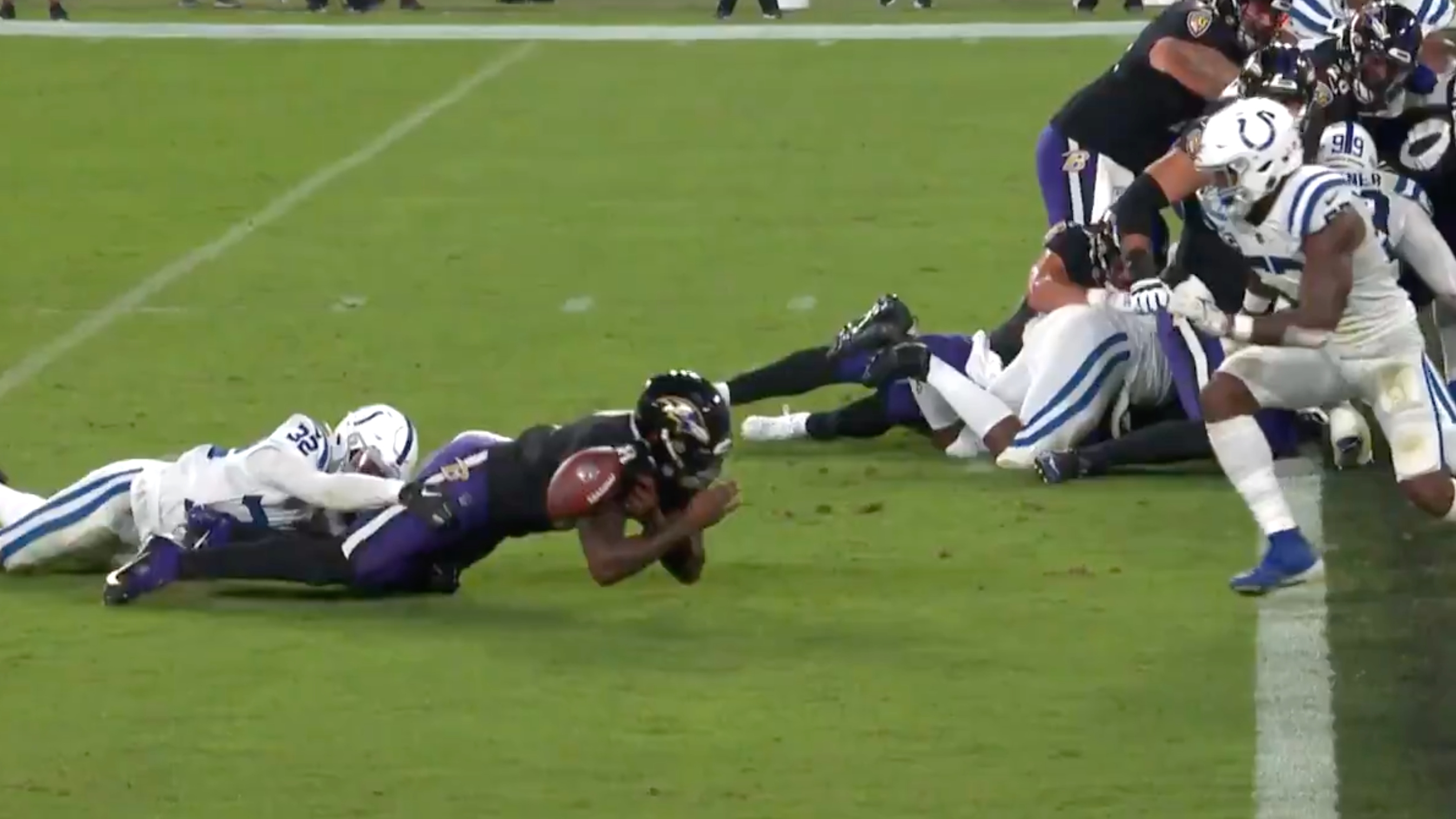 Lamar Jackson fumble nearly gives Colts 98yard touchdown (video