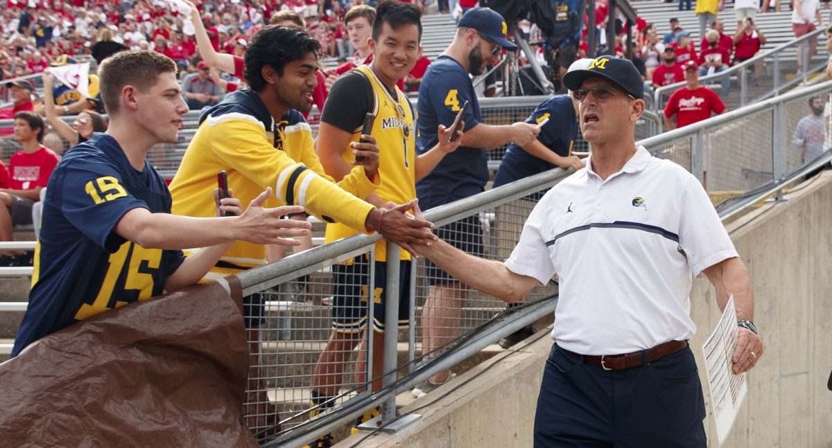 Michigan coach Jim Harbaugh has the Wolverines off to a 6-0 start so far, but the toughest games on their schedule all still lie ahead. (USA TODAY Sports)