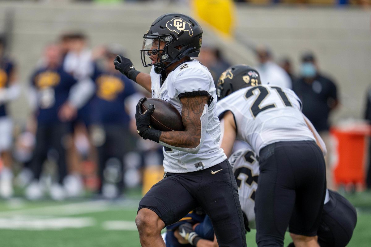 Colorado wide receiver Brenden Rice (2) runs with the football.