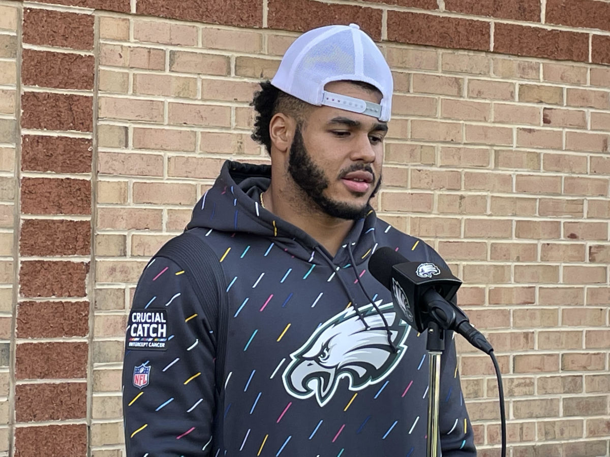 T.J. Edwards speaks before practice