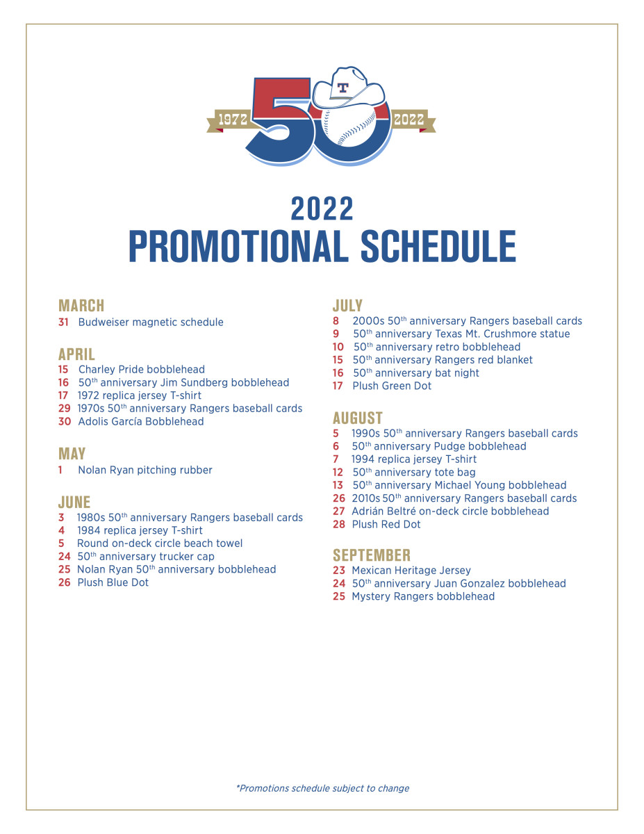 Texas Rangers Promotional Schedule 2024 Dee Karrie