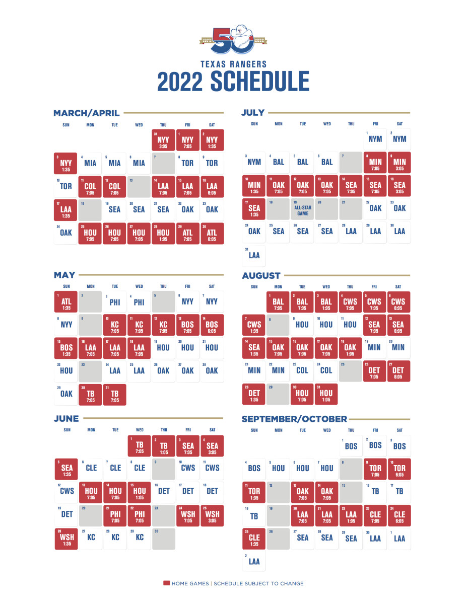 Texas Rangers Announce 2022 Individual Ticket Sale, Game Times