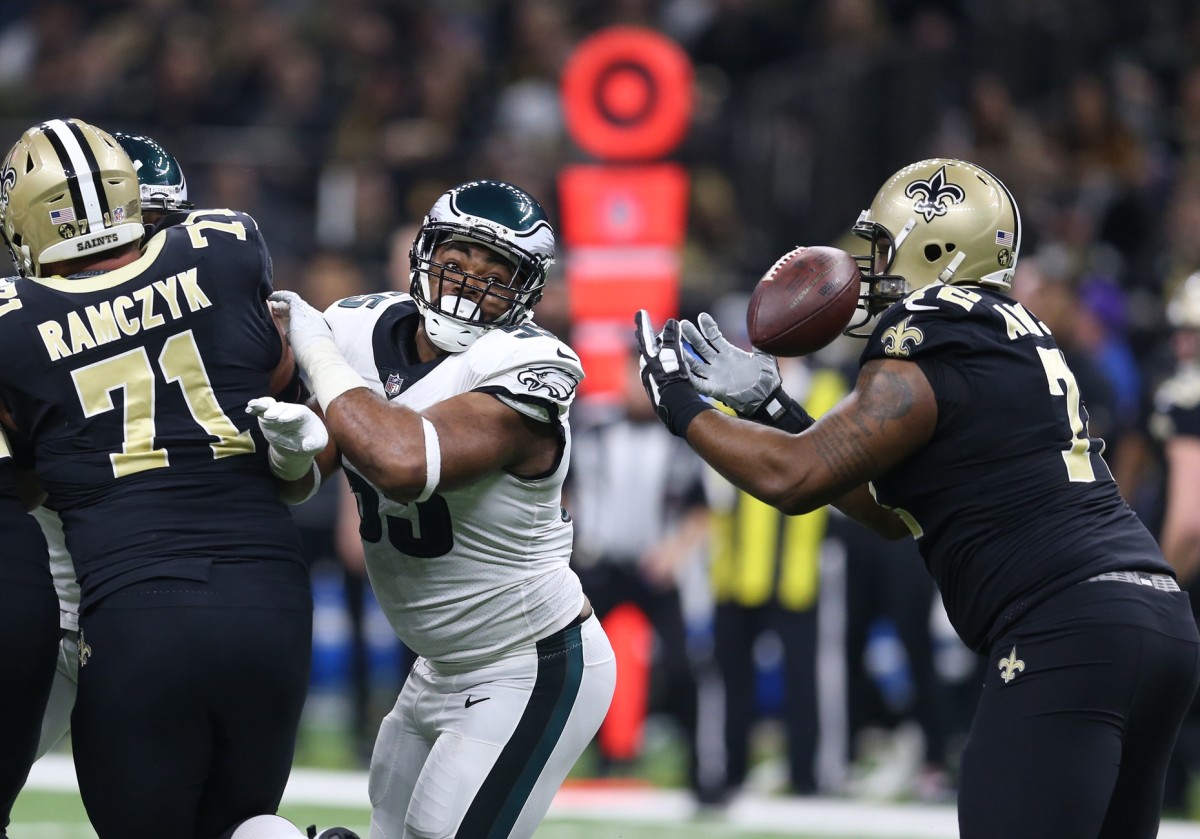 Jan 13, 2019; New Orleans Saints offensive tackle Terron Armstead (right) and Ryan Ramczyk (71) block against the Philadelphia Eagles. Mandatory Credit: Chuck Cook-USA TODAY Sports