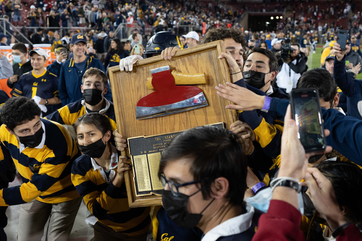 California Golden Bears parade around with the Ax after defeating the Stanford Cardinal.