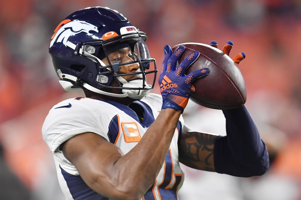 Denver Broncos wide receiver Lil'Jordan Humphrey (17) in the first half of  an NFL preseason football game Saturday, Aug. 26, 2023, in Denver. (AP  Photo/David Zalubowski Stock Photo - Alamy