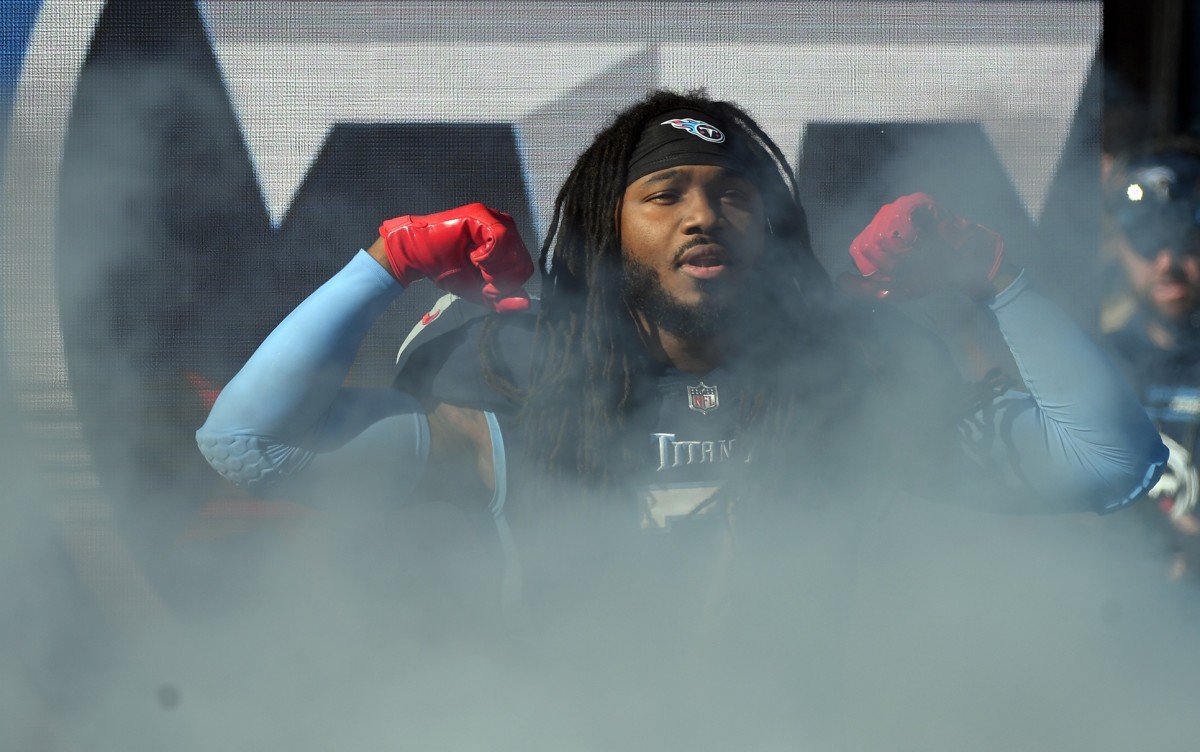 Tennessee Titans running back D'Onta Foreman (7) takes the field during player introductions before the game against the Jacksonville Jaguars at Nissan Stadium.