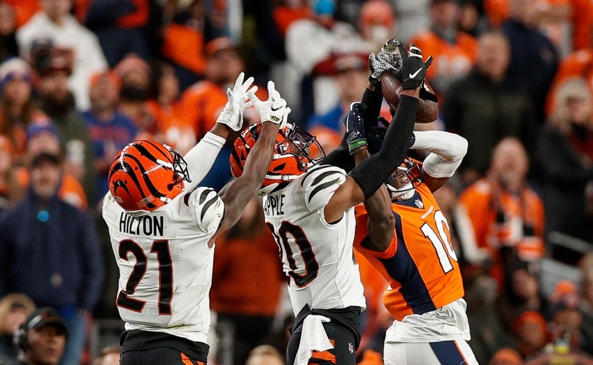 Cincinnati Bengals wide receiver Ja'Marr Chase (1) celebrates after a catch  during an NFL football game against the San Francisco 49ers, Sunday, Dec.  12, 2021, in Cincinnati. San Francisco won 26-23 in