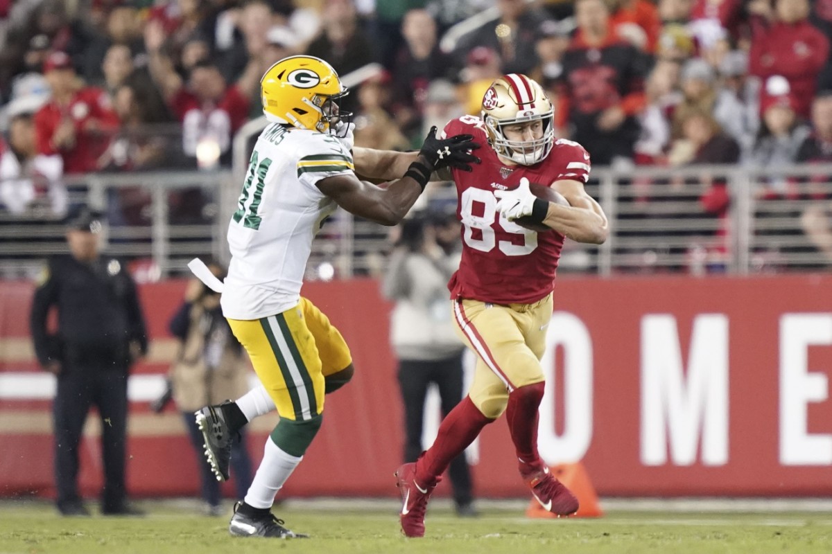 San Francisco 49ers tight end George Kittle (85) looks on prior to