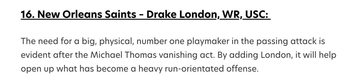 2022 NFL mock draft: New Orleans Saints select WR Drake London - Pride Of  Detroit