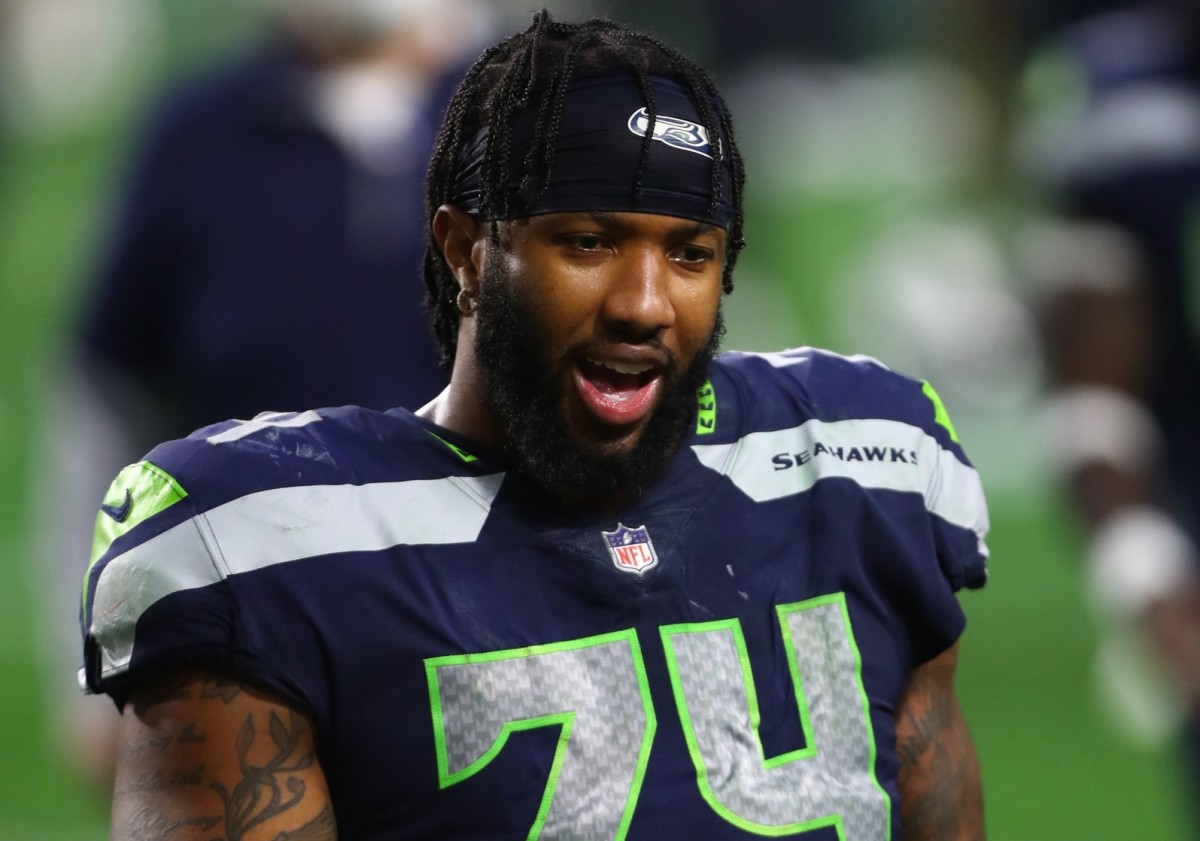 Seattle Seahawks offensive tackle Cedric Ogbuehi (74) against the San Francisco 49ers at State Farm Stadium.