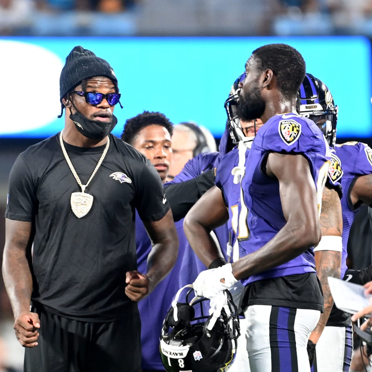 Baltimore, United States. 02nd Jan, 2022. Baltimore Ravens quarterback  Tyler Huntley (2) reacts after a first down run against the Los Angeles  Rams during the first half at M&T Bank Stadium in