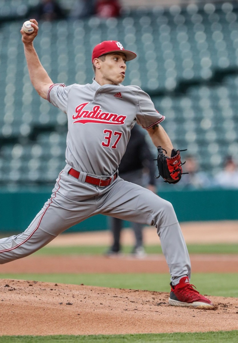 Indiana pitcher Gabe Bierman was dominant through much of the 2021 season, and was later drafted by the Miami Marlins. (USA TODAY Sports)