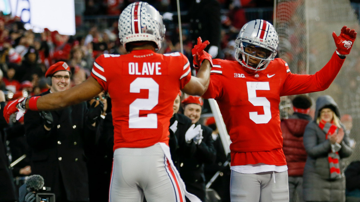 Ohio State Buckeyes wide receivers Chris Olave and Garrett Wilson double up  on the red carpet at the 2022 NFL Draft