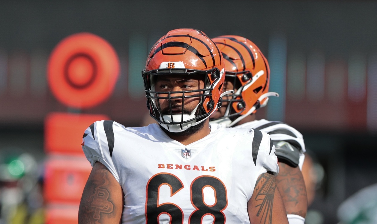 Cincinnati Bengals defensive end Josh Tupou (68) runs off the field after  an NFL football game against the New York Jets, Sunday, Oct. 31, 2021, in  East Rutherford, N.J. (AP Photo/Adam Hunger