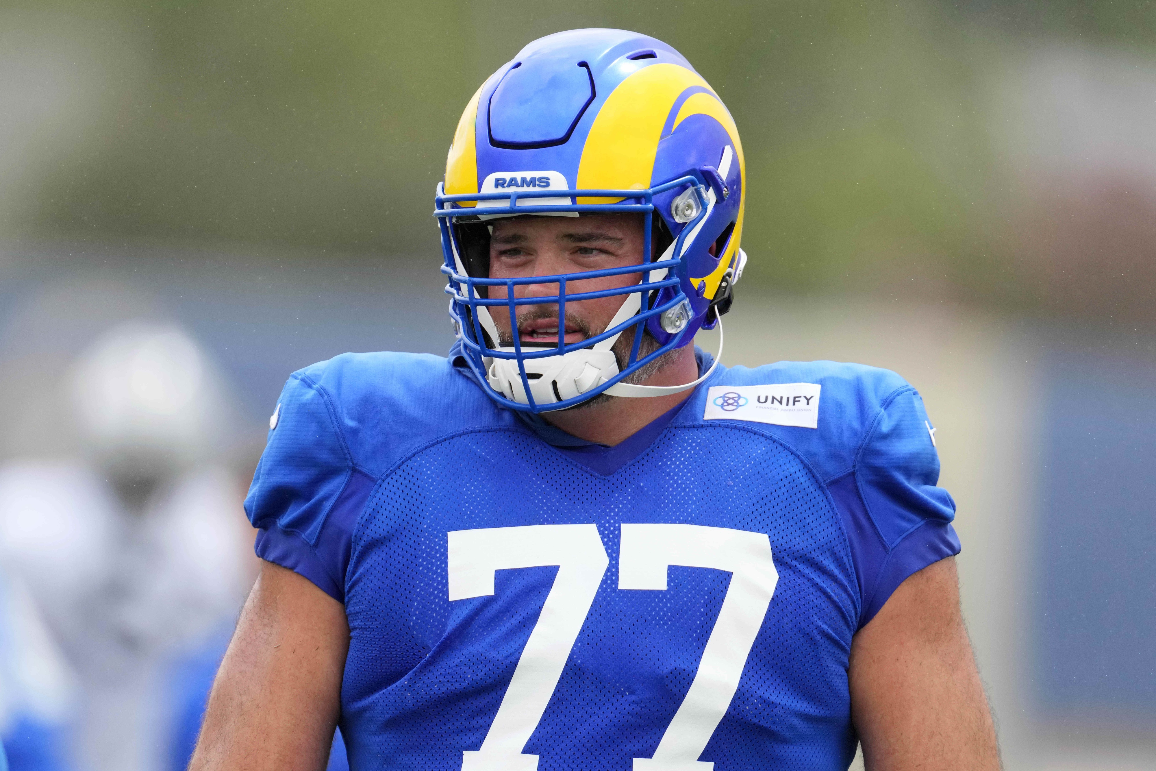 Look: Andrew Whitworth rocking Rams' new jersey and helmet